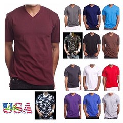 Men’s HEAVY WEIGHT V-Neck T-Shirt Plain Tee BIG & Tall Comfy Camouflage Hipster