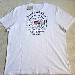 NWT FAHERTY Mens Sunwashed SUN & WAVES White Graphic Pocket Tee XL MKS2532