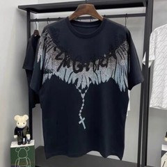 Fashion Men Trend Wings Drills Rhinestone Diamond Summer Luxury Cotton T-Shirt