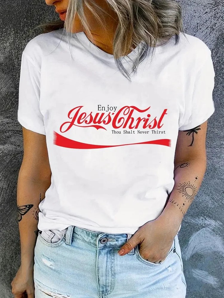 Inspirational Womens Enjoy Jesus Christ T-Shirt Casual Faith Graphic Tee (XS–…