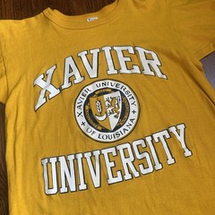 Vintage Champion Xavier University Shirt Mens Medium Yellow Made USA 80s Rare SS