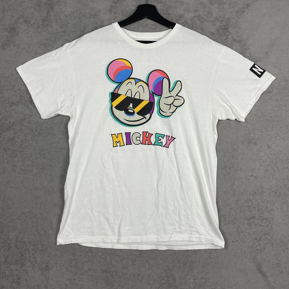 Disney Mickey Mouse Shirt Mens Large White Peace Sign Sunglasses Graphic Neff