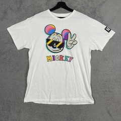 Disney Mickey Mouse Shirt Mens Large White Peace Sign Sunglasses Graphic Neff