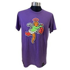 Muerte Hustle Daily Mens T-Shirt Medium Purple Chenille Angel Money Bag Graphic
