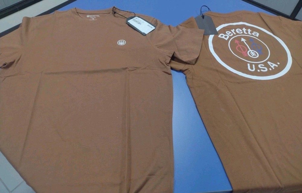 2 Official Licensed Beretta Tabacoo Brown Circle T Shirt Gun Pistol UK M / US S