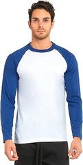TOP PRO Men’s Full Length Sleeve Raglan Cotton Baseball T Shirt (L / RB/WHT)