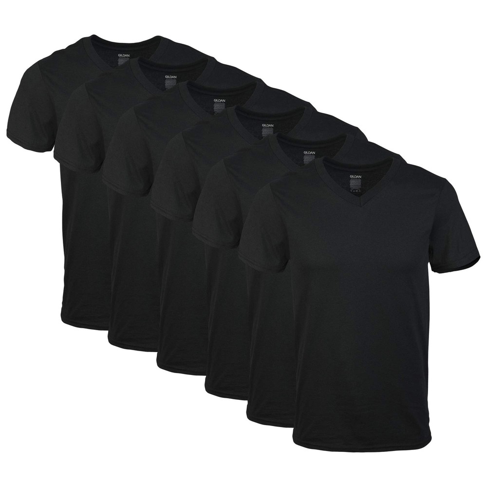Gildan Men’s V-Neck T-Shirts, Multipack, Style G1103, Medium, Black (6-pack)