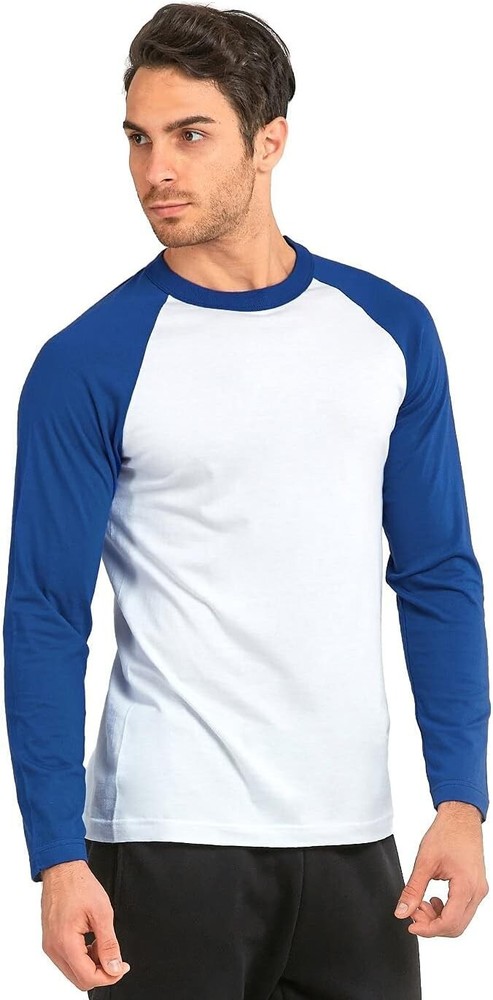 TOP PRO Men’s Full Length Sleeve Raglan Cotton Baseball T Shirt (L / RB/WHT)