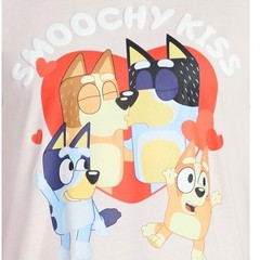 Bluey Mens Smoochy Kiss Graphic T-Shirt Pink Bandit Chilli Bingo Tee NEW Size S