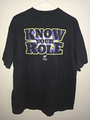 Vintage 2000 (WWF) t-shirt Of Dwayne “The Rock” Johnson on a black cotton tee.