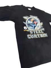 Pittsburgh Steelers Vintage Mens T-shirt NFL Size M Black Steel Curtain 90s