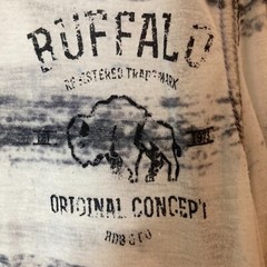 Buffalo David Bitton T-Shirt Small S Sheer Striped Ragged Edge V-Neck Tee READ