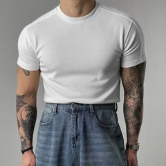 Men’s Athletic Ribbed T-Shirt Short Sleeve Small High Collar Training Wear