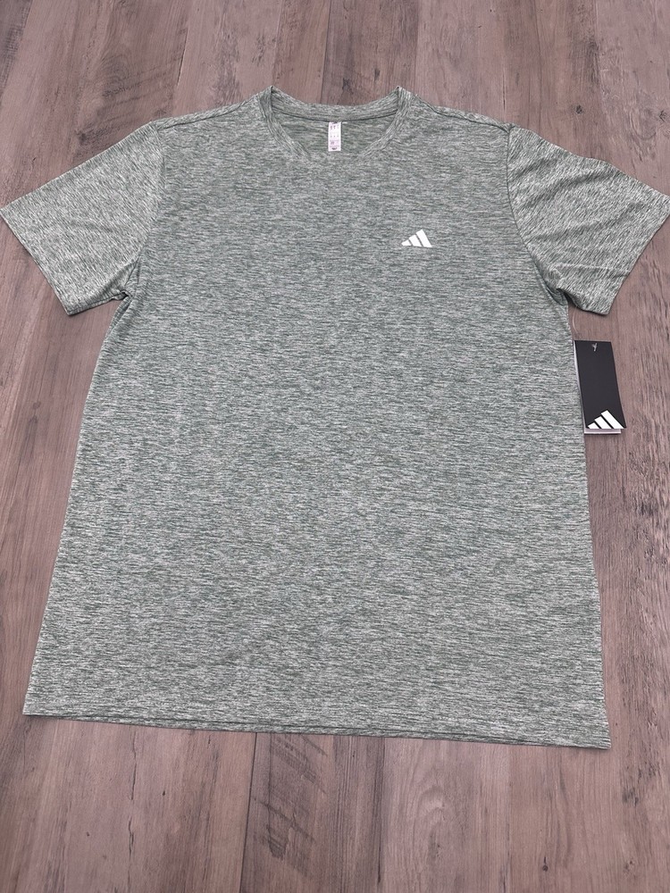 Adidas Men’s Size Médium Tech Tee Heather Silver Green Shirt Tee Mesh Logo