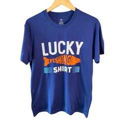 Men’s Lucky Fishing Shirt Blue Graphic Tee Short Sleeve Crew Neck Outdoors M-XXL