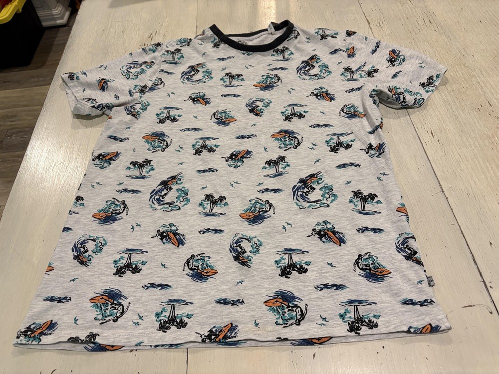 Free Planet Shirt Mens XL Surfer Graphic All Over Print Organic Cotton Beach