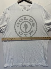 Gold’s Gym Muscle Joe Weight Plate T-Shirt Men Large White Graphic Circular Logo
