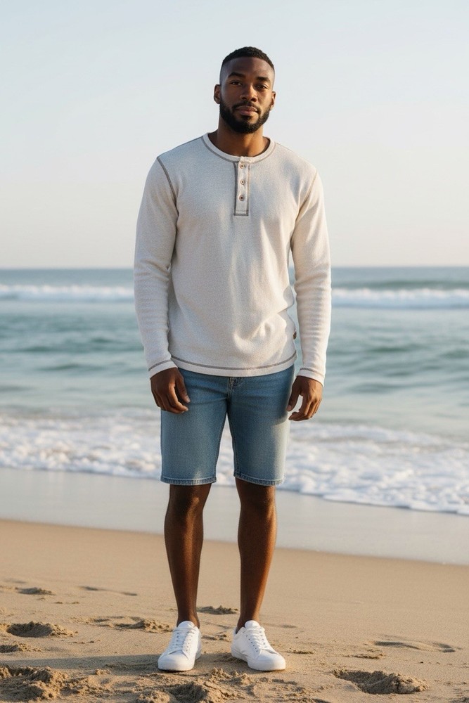 Tommy Bahama Men’s White Jeans Island Modern Fit Henley Long Sleeve Tee S