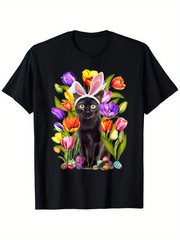 1pc Black Cat Kitten Bunny Egg Tulip Easter Day T-Shirt – Men’s & Women’s Happy
