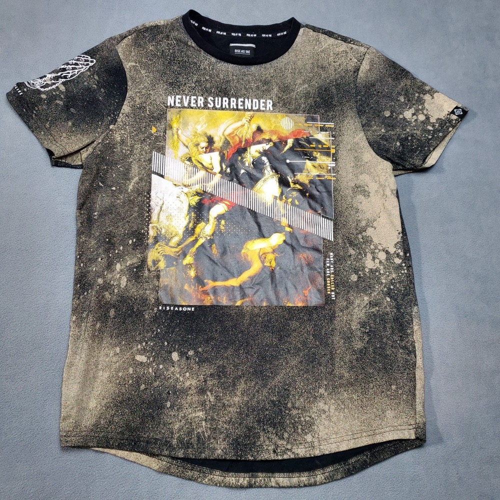Rise As 1ne Shirt Mens Black Bleach Wash Kanye Yeezy Crewneck Never Surrender