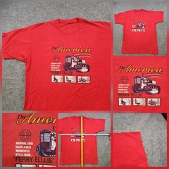 VTG Perry Ellis T Shirt Mens XL? Red America Tractor Graphic 90s Single Stitch