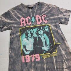 ACDC AC/DC Highway To Hell T Shirt Adult S Tie Dye Metal Rock Black Bleach Wash