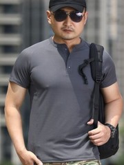 Outdoor Men’s Henry Collar Short Sleeve Shirts Waffle Quick dry Casual T-Shirts