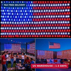 (New) American Flag Net Lights, 6.5 ft x 3.3 ft Waterproof USA Flag Lights Outdo