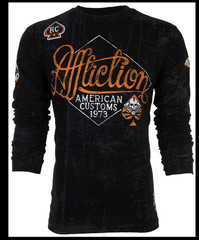 $78 AFFLICTION Black SIDE CAR Skull Long Sleeve Slim Fit Y2K T-shirt NWT