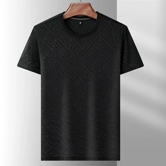 New Men’s Jacquard T-Shirt Casual Short Sleeve Round Neck Breathable Fashion TOP
