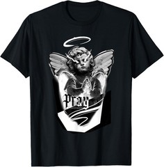 Angel Cherub Pray Fire Eyes Blackwork T-Shirt