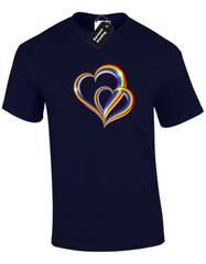 2 PRIDE HEARTS MENS T SHIRT GAY PRIDE LGBTQ COMMUNITY LESBIAN RAINBOW FLAG TOP