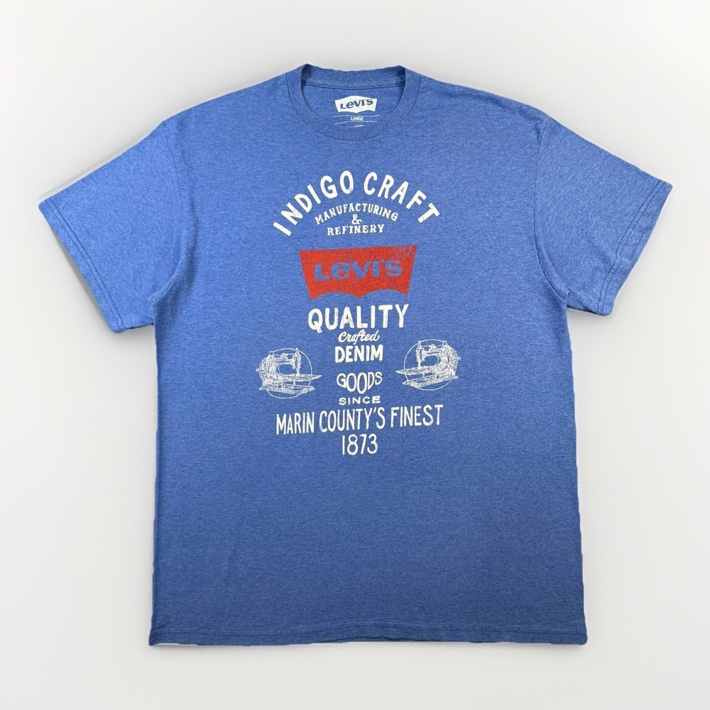 Levis Indigo Craft Graphic T Shirt Mens Large Blue Logo Casual Tee -602
