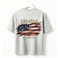 Two Sided DD-214 Alumni Vintage Graphic Tee American Flag Veteran Cotton T-Shirt