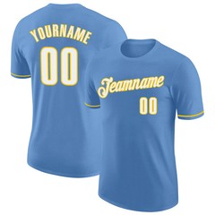 Custom Light Blue Gold Performance T-Shirt Personalized Team Jersey Gift for Men