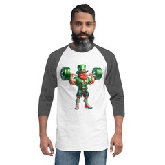 Bodybuilder Muscular Leprechaun 3/4 Sleeve Shirt St. Patrick’s Day Irish Luck