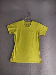 Under Armour Mens Shirt Small Yellow Semi Fitted Heat Gear Solid Logo Pullover