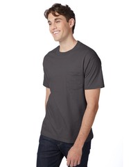 Hanes Mens T Shirt Beefy Adult Pocket 100% Cotton Blank Short Sleeve Plain Chest