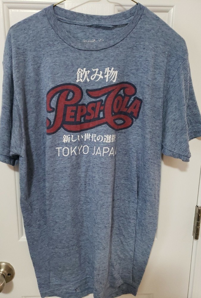 Men’s Tee Luv Graphic Pepsi-Cola Tokyo Japan Retro Look Logo T-Shirt Blue Size M
