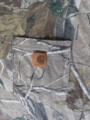 Carhartt Real Tree T-Shirt Mens L Camo Pocket Leather Patch Y2K Faded