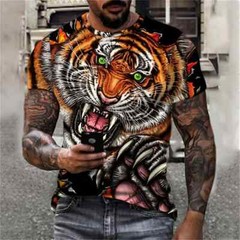 3d Print Men T Shirt Black Lion Gaze Fashion Graphic Short Sleeve Tee Classic