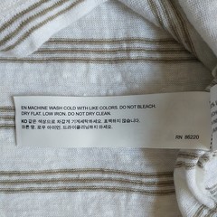 Porter&Ash T Shirt XL/L*White Green Olive Striped 100%Linen Crew Neck Neutral