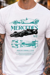 Men’s White Mercedes Racing Car Graphic T-Shirt Vintage Motorsport Tee