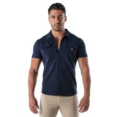 TOF PARIS Shirt Short-Sleeved Cotton Pique Shirt Navy 32