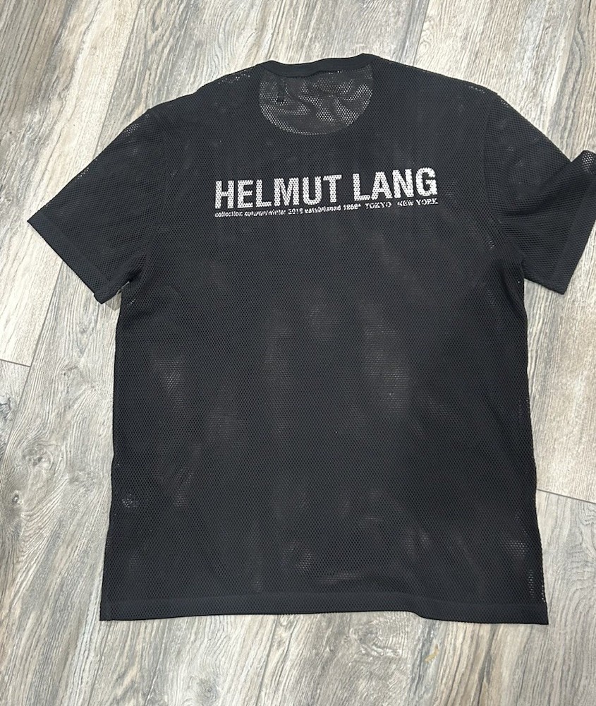 Helmut Lang Men’s Black Mesh Logo Crew Neck Short Sleeve T-Shirt L