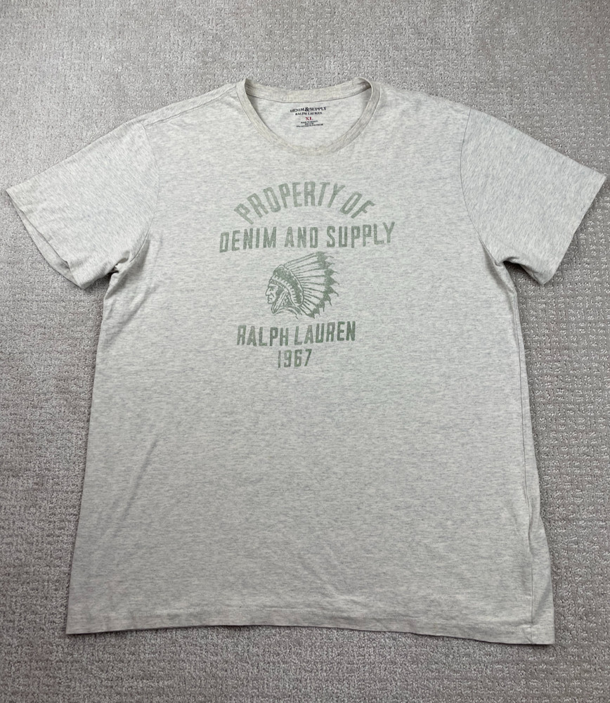 Denim Supply Ralph Lauren T Shirt Men XL Gray Indian Head Chief Graphic Tee 1967