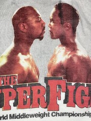 Vtg 80s Boxing Shirt The Super Fight Mens White S Hagler VS Leonard Fits XS 1987