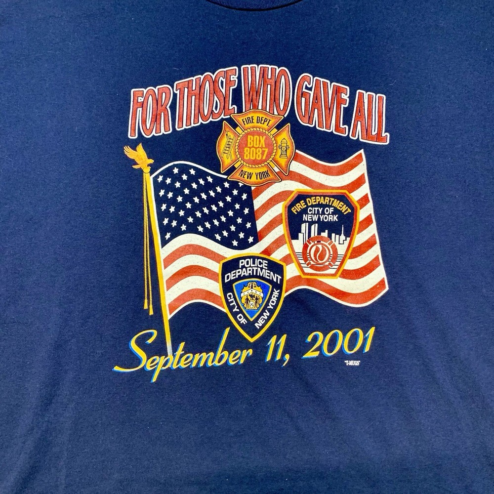 Vintage September 11th NYPD NYFD T Shirt Jerzees Heavyweight Blend Size XL
