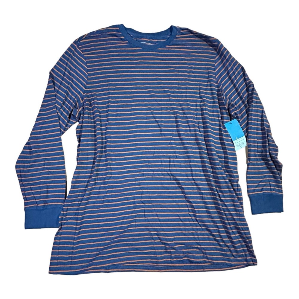 The Foundry Mens 3XL Big & Tall Long Sleeve Striped T-Shirt Navy Orange