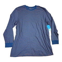 The Foundry Mens 3XL Big & Tall Long Sleeve Striped T-Shirt Navy Orange